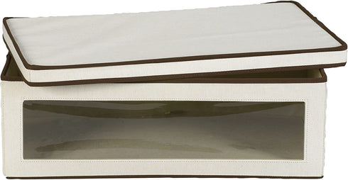 Household Essentials 514 Vision Storage Box - Natural Canvas with Brown Trim - Large