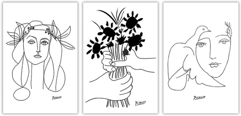 Picasso Canvas Paintings Picasso Line Art Prints Picasso Wall Canvas Prints Picasso Prints for Wall Decor Picasso Line Art Poster Living Room Decor Picasso Black and White Wall Art room Decor 16X24inchx3 Unframed