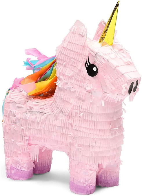 Blue Panda Small Unicorn Pinata for Birthday Party Supplies (13.4 x 15.5 x 4.6 Inches)