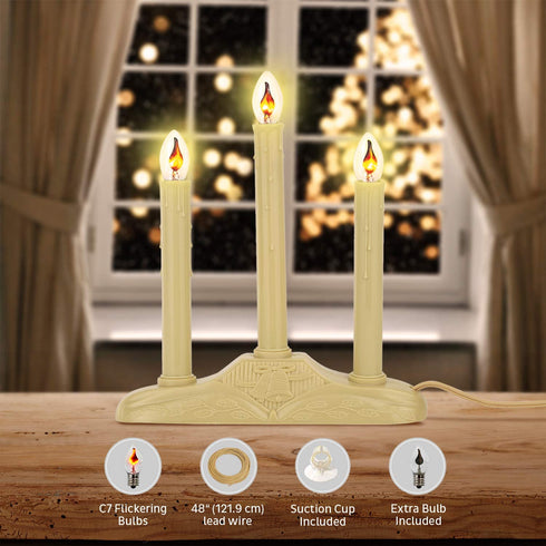 Tupkee Christmas Candolier Window Candles with Flickering Bulbs 3-Lights Indoor -Flameless Electric Window Candles Candelabra