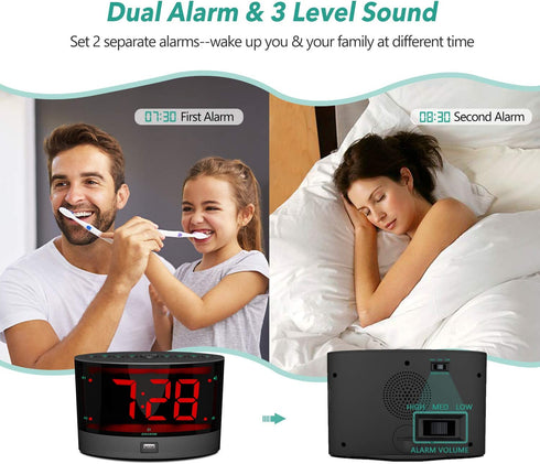 ANJANK Extra Loud Alarm Clock with Wireless Bed Shaker, Vibrating Dual Alarm Clock for Heavy Sleepers, Deaf and Hearing-impaired, Adjustable Volume/Dimmer/Wake up Mode, USB Charger Port, Pillow Shaker
