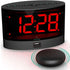 ANJANK Extra Loud Alarm Clock with Wireless Bed Shaker, Vibrating Dual Alarm Clock for Heavy Sleepers, Deaf and Hearing-impaired, Adjustable Volume/Dimmer/Wake up Mode, USB Charger Port, Pillow Shaker