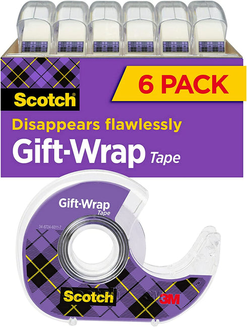 Scotch Gift Wrap Tape, 6 Rolls, 3/4 x 650 in, Great for Gift Wrapping, the Go-To Tape for the Holidays, Dispensered (615-GW)
