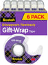 Scotch Gift Wrap Tape, 6 Rolls, 3/4 x 650 in, Great for Gift Wrapping, the Go-To Tape for the Holidays, Dispensered (615-GW)