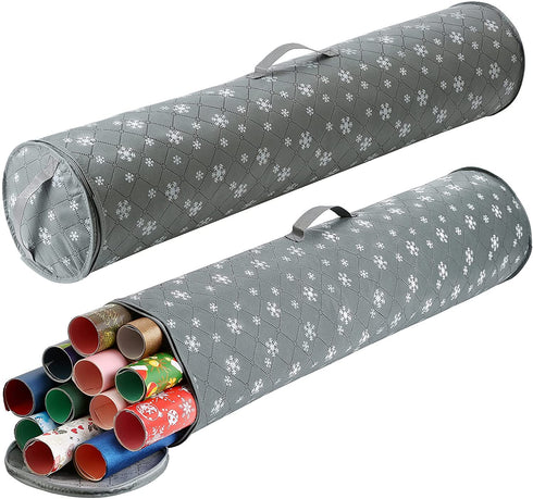 Phedrew 2Pack Thickened Wrapping Paper Storage Bag Fits Rolls Upto 40" Wrap Organizers Containers Under Bed Wrapping Paper Storage Container Organizer (2, Gray)