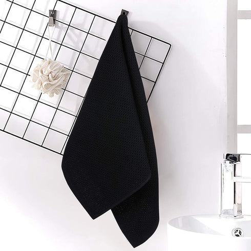 Homaxy 100% Cotton Waffle Weave Kitchen Dish Towels, Ultra Soft Absorbent Quick Drying Cleaning Towel, 13x28 Inches, 4-Pack, Black
