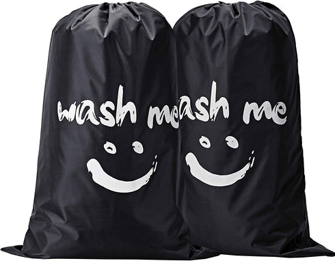 NICOGENA Wash Me Laundry Bag 2 packs, 28x40 inches Rips & Tears Resistant Large Dirty Clothes Storage Bag, Machine Washable, Heavy Duty Laundry Hamper Liner for College Students, Black