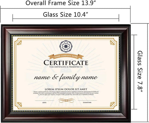 GraduationMall A4 Certificate Document Frame, UV Protection Acrylic, Mahogany with Gold Beads,Set of 2
