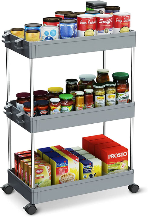 NOTHEIA Storage Cart 3-Tier, Bathroom Organization Slide Out Cart, Laundry Organization and Storage Utility Cart, Snack Cart with Wheels Thin Space Solutions, Grey