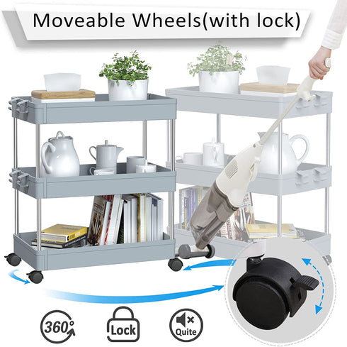 NOTHEIA Storage Cart 3-Tier, Bathroom Organization Slide Out Cart, Laundry Organization and Storage Utility Cart, Snack Cart with Wheels Thin Space Solutions, Grey