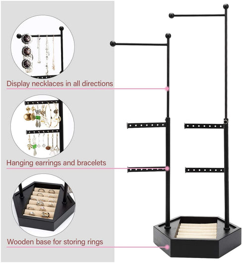 Emfogo Jewelry Organizer Stand - 6 Tier Jewelry Holder with Adjustable Height Necklace Holder Organizer Display & Storage for Earrings Ring Bracelet (Black)