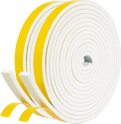 fowong White Door Weather Stripping 26 Feet, 1/2 Inch Wide X 1/4 Inch Thick, High Density Foam Tape Roll Neoprene Rubber Adhesive Weatherstrip Door Seal, Window Insulation, 2 Rolls X 13 Ft Each