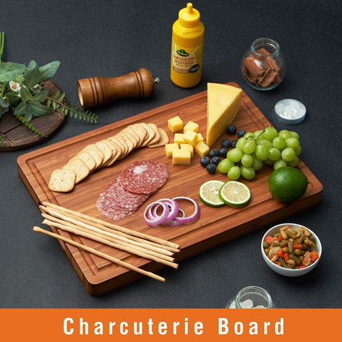 Wood Cutting Board for Kitchen, 1" Thick Butcher Block, Cheese Charcuterie Board, with Side Handles and Juice Grooves, 16x11"