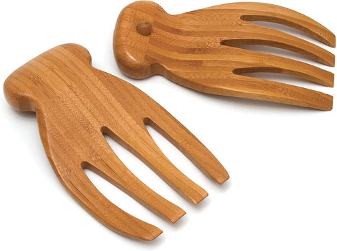 Lipper International Bamboo Wood Salad Hands With Knob Handles, 4" x 7.25" x 1.25", One Pair