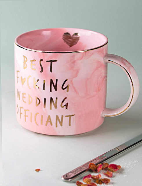 Vilight Best Wedding Officiant Mug - Funny Thank You Gifts - Pink Marble Ceramic Coffee Cup 11.5 Oz