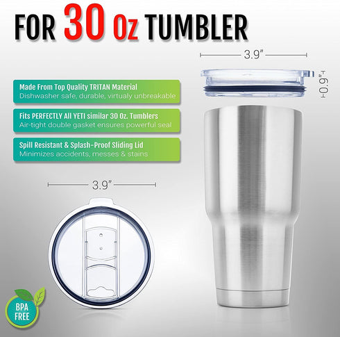 2 Splash Proof 30 oz, Spill Resistant With Slider Closure, fit Yeti Lids, Old Rtic Lids, Ozark Lids Sliding Replacement 2 Lids For Tumbler, Open - Close Slide Lids, Straw Friendly by Weierken