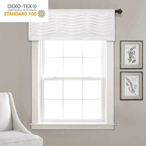 Lush Decor, White Wave Texture Valance | Pleated Ruffle Fold Window Kitchen Curtain (Single), 18 x 52