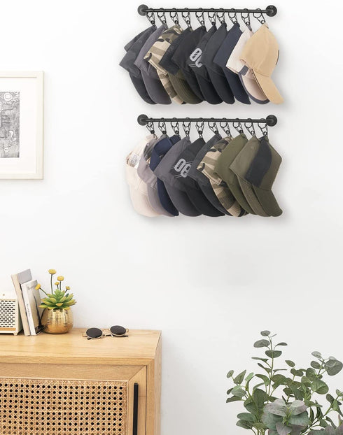 Mkono Hat Rack for Wall Baseball Cap Organizer Holder with 20 Clips Modern Metal Hat Storage Display Hanger Wall Mount Cowboy Hat Hooks Rack for Closet Bedroom Entryway, Set of 2