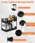 Warmodern Under Sink Organizer, 2 Tier Bathroom Organizer Under Sink, Kitchen Cabinet Organizers Baskets with 4Hooks,2 Handles and 2 Hanging Cups, Multifunction Under Sink Storage for Bathroom Kitchen