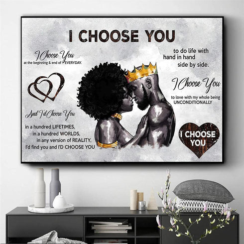 African American Wall Art Black King And Queen Wall Art Black Couple I Choose You Poster Black Couple Wall Decor for Home Decor 24x16inch Unframed