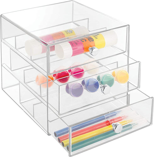 iDesign 3 Plastic Vanity, Compact Storage Organization Drawers Set for Cosmetics, Glasses, Dental Supplies, Hair Care, Bathroom, Dorm, Desk, Countertop, Office, 7" x 6.5" x 6.5"