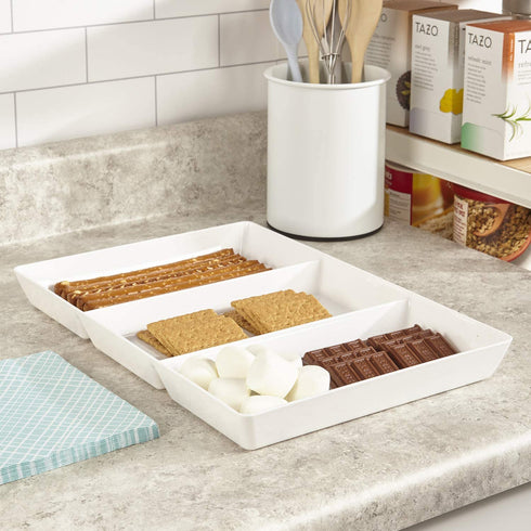 Avant 15" x 10" Plastic 3-Section Serving Tray | Set of 3 White
