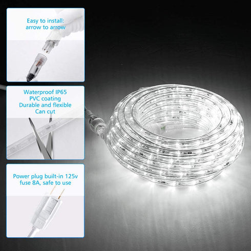 LED Rope Light 33 feet 300/LED can be Connected to 80m Flexible Transparent Waterproof Light with Indoor and Outdoor Decorative Lighting, Suitable for Bedroom, Garden, Terrace, Party (Daylight White)