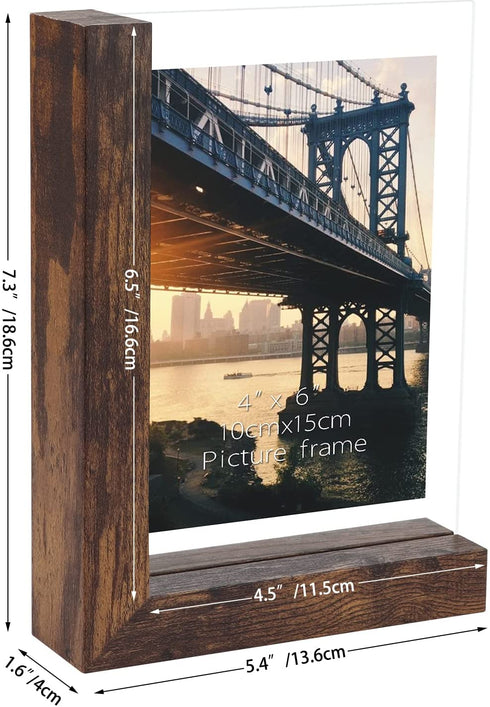 4x6 Picture Frames Set of 2, Rustic L Shaped Double Sided Frames Made to Display 4 by 6 inch Horizontal Vertical Photos for Desktop or Tabletop