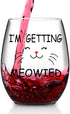 I'm Getting Meowied Stemless Wine Glass, Engagement Gift for Her Bride to Be Fiancee Women Cat Lover Friends Wedding Engagement Party Bridal Shower, Funny Wine Gift for Red White Wine, 15 Oz