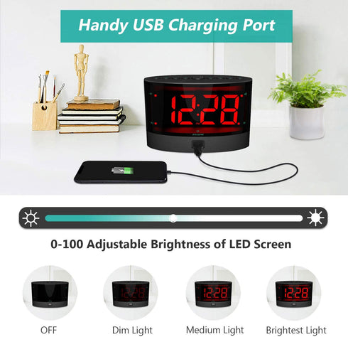 ANJANK Extra Loud Alarm Clock with Wireless Bed Shaker, Vibrating Dual Alarm Clock for Heavy Sleepers, Deaf and Hearing-impaired, Adjustable Volume/Dimmer/Wake up Mode, USB Charger Port, Pillow Shaker