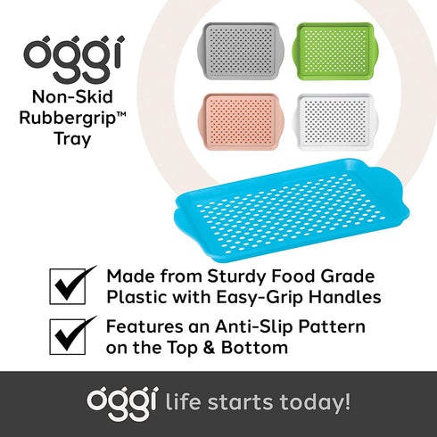 Oggi Rectangle Non Skid Rubber Grip Serving Tray, Aqua