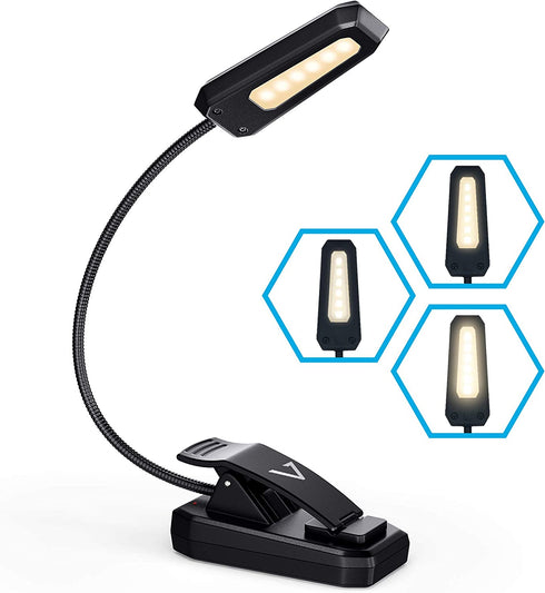 Vont Book Light, Reading Light, Rechargeable Book Light for Reading in Bed, (60 Hours) Eye Protection LEDs Reading Lamp, Clip On Light, Clamp Light, Bed Lamp, 3 Modes, Warm White Light (Black)