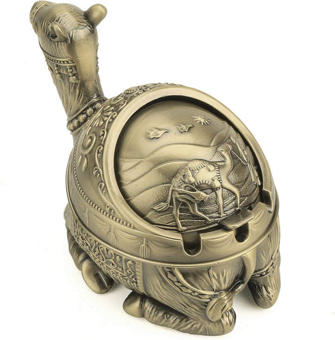 K COOL Decorative Camel Ashtray for Cigarettes with Lid for Indoor Outdoor Metal Smoking Cigarette Ash Tray Nice Gift for Women Men (Retro Bronze)