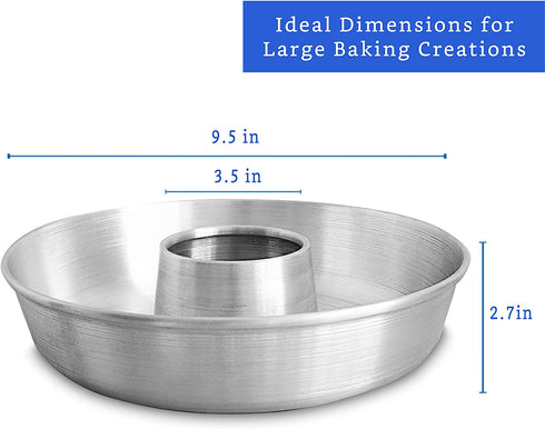 Aluminum Ring Cake Pan (9.5 in) - Ring Mold Pan - Tube Pan for Baking Pound Cake - Tube Cake Pan - Fluted Tube Pan - Flan Mold - Flan Cake Pan - Flan Pan - Chiffon Cake Pan - Bundt Cake Pan