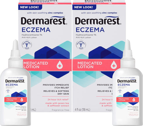 Dermarest Eczema Medicated Lotion, 24-Hour Dry Skin & Itch Relief, Dermatologist Tested, 4 ounces, (Pack of 2)