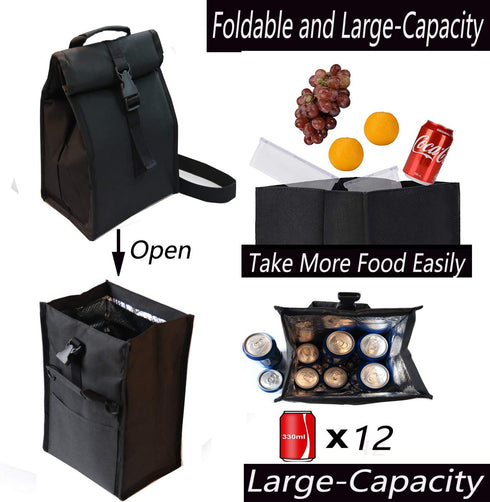 Insulated Lunch Bag Thermal Foldable Lunch Box with Adjustable Shoulder Strap for Men, Adults, Women Office, Work, Picnic Hiking Beach