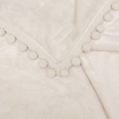 BEAUTEX Fleece Throw Blanket with Pompom Fringe, Beige Flannel Blankets and Throws for Couch, Super Soft Cozy Lightweight Plush Throw Blanket (50" x 60")