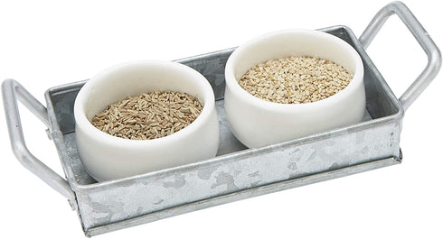 Mind Reader 2 Ceramic, Condiment Set with Galvanized Serving Board, One Size, Silver Tray-2 Bowls