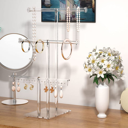 HIIMIEI Jewelry Stand Organizer 3 Tier Acrylic tabletop Jewelry Tower Display for Necklaces Bracelets Earrings