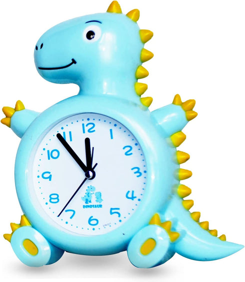 Kids Alarm Clocks, Analog Dinosaur Wall Clock for Kids Room Decor, Desk Clock Non Ticking Dinosaurs Decals for Bedroom Decoration,Blue