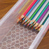 BTSKY Long Plastic Stackable Box Home, Office Supplies Storage Organizer Box Pencil Box Plastic Organizer Holder for Gel Pens Erasers Tape Pens Pencils Markers etc- 3 Pack - Clear with Grey Clip