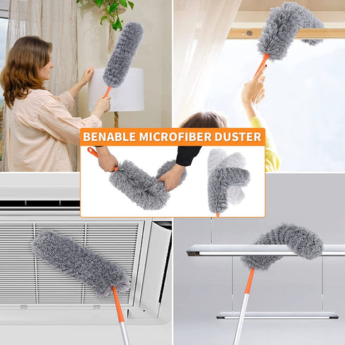 Wontolf 70.8'' Microfiber Duster with Extension Pole Reusable Bendable Duster Washable Extendable Dusters Kit for Cleaning Ceiling Fan, High Ceiling, Blinds, Furniture, Cars