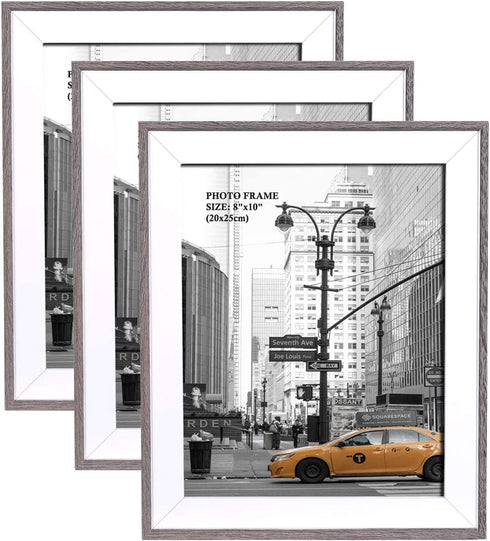 Metrekey 8x10 Picture Frame (3 Pack, Grey Woodgrain), Photo Frame 8x10 for Table Top Display and Wall Mounting Definition Glass Photo Frames