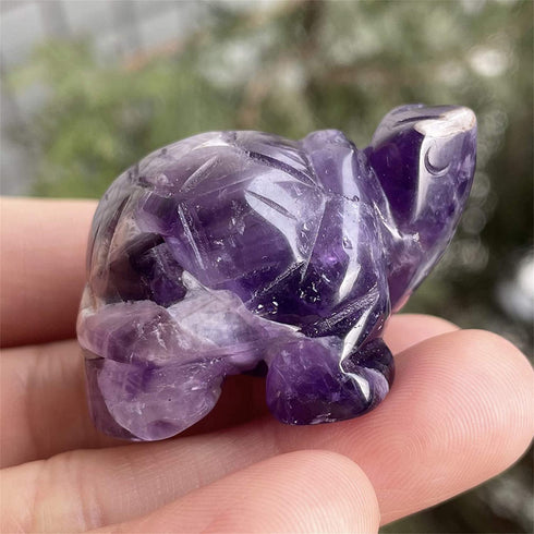 faovramulet Hand Carved Stone Turtle Tortoise Animal Figurine Pocket Statue Sculpture, Amethyst 1.5"