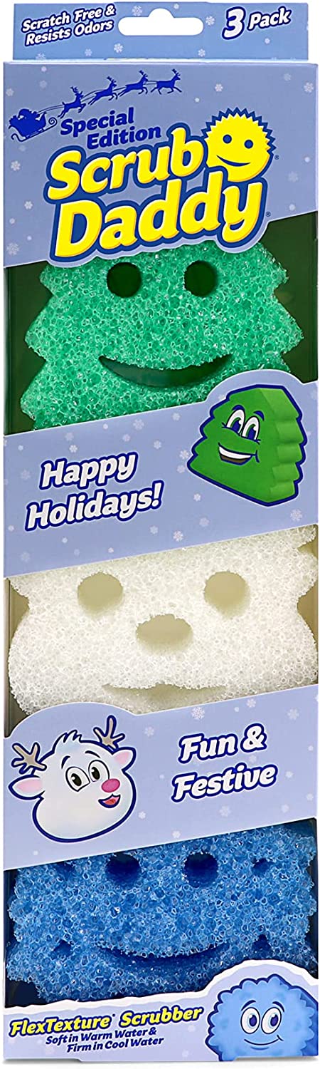 Scrub Daddy Sponge Set - Winter Shapes - Non Scratch Scrubbers for Dishes and Home, Odor Resistant, Temperature Controlled, Soft in Warm Water, Firm in Cold, Deep Cleaning, Dishwasher Safe, 3ct