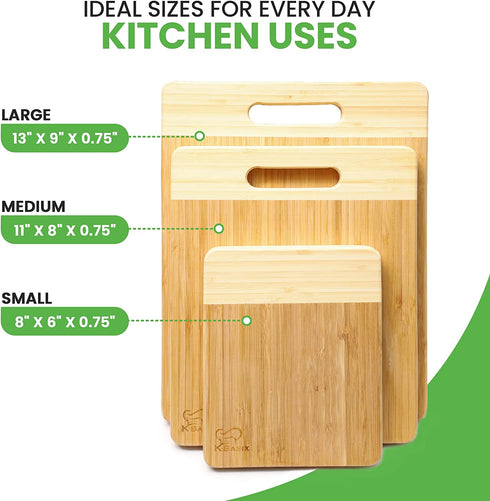 K BASIX Bamboo Cutting Board with Juice Groove 3 Pcs, Organic Wood Cutting Board for Kitchen, Chopping Board for Meat Cutting Board , Wooden Cutting Board for Veggies