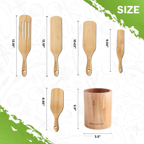 Bamboo Spurtle Set Pack of 6, Kitchen Spatula Set, Bamboo Utensils for Cooking, Bamboo Spoons for Cooking with Holder and Box Packaging, Spatulas for Nonstick Cookware