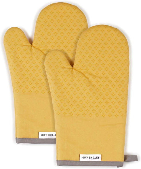 KitchenAid Asteroid Cotton Oven Mitts with Silicone Grip, Set of 2, Buttercup