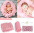 4 Pcs Newborn Photography Props Outfits- Baby Long Ripple Wrap and Toddler Swaddle Blankets Photography Mat with Cute Headbands for Infant Boys Girls(0-12 Months) (Pink)