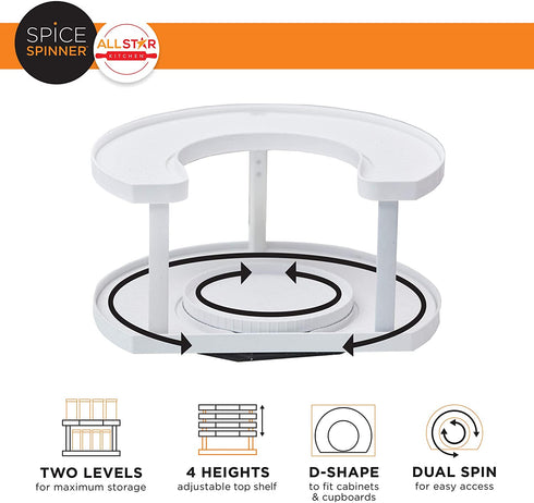 Spice Spinner Two-Tiered Spice Organizer & Holder That Saves Space, Keeps Everything Neat, Organized & Within Reach With Dual Spin Turntables